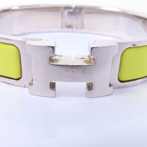 HERMES Clic H Bangle Bracelet Accessories Enamel Metal Yellow Silver