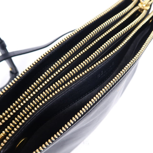 CELINE GHW Trio Shoulder Bag Calfskin Leather Black