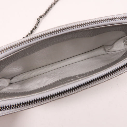 CHANEL CC Chain Shoulder Bag Calfskin Leather Silver