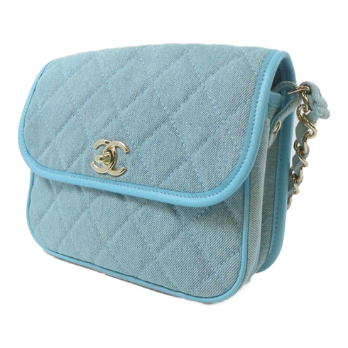 CHANEL Quilted CC GHW Small Messenger Flap Chain Shoulder Bag Denim Neon Blue