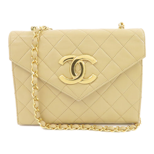 CHANEL Quilted CC GHW Vintage Chain Shoulder Bag Calfskin Leather Beige