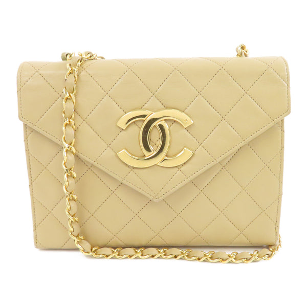 CHANEL Quilted CC GHW Vintage Chain Shoulder Bag Calfskin Leather Beige