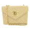 CHANEL Quilted CC GHW Vintage Chain Shoulder Bag Calfskin Leather Beige