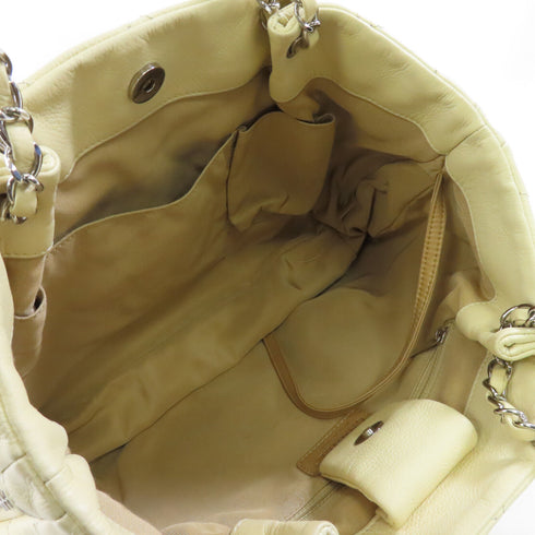CHANEL Quilted CC SHW Shoulder Bag A50281 Calfskin Leather Cream Color