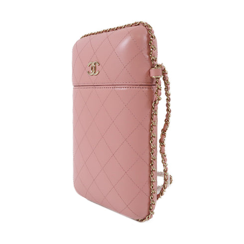 CHANEL Quilted CC GHW Phone Box Chain Shoulder Crossbody Phone Bag Lambskin Pink