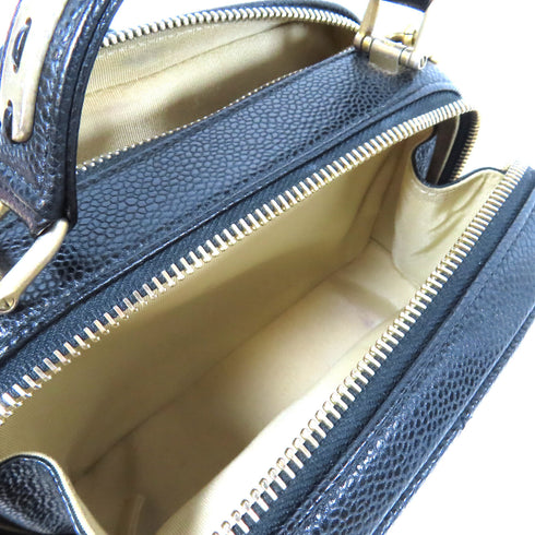 CHANEL Quilted CC GHW Carry Around Bowling 2 Way Bag A91906 Caviar Leather Black