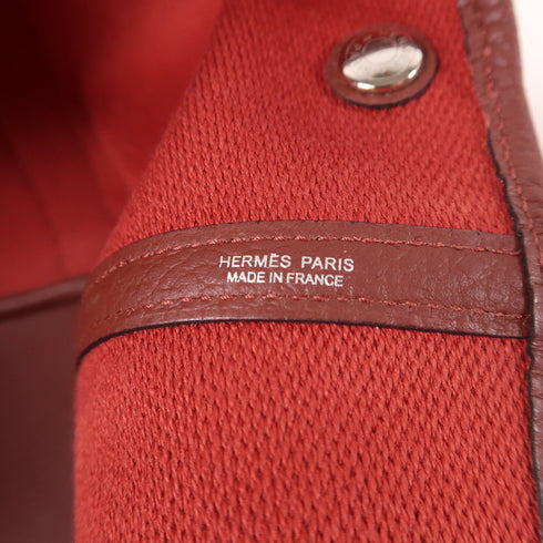 HERMES PHW Garden Party PM Hand Bag/Tote Bag Canvas White/Red