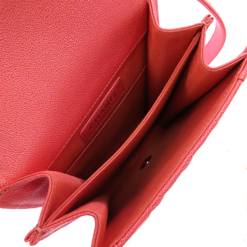 CHANEL Quilted SHW CC North South Chevron Le Boy Shoulder Bag Caviar Leather Pink