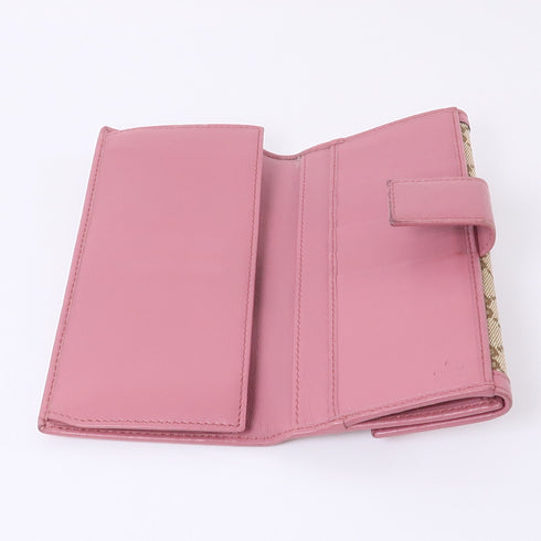 GUCCI GG GHW Interlocking Long Wallet 282426 Canvas Leather Brown Pink
