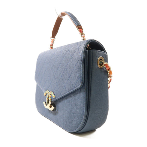 CHANEL CC GHW 2Way Shoulder Bag Calfskin Leather Blue