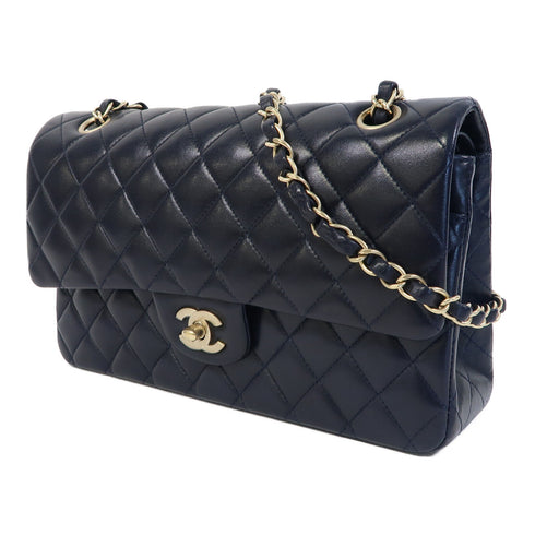 CHANEL Quilted CC GHW Classic 25 Chain Shoulder Bag Lambskin Leather Blue
