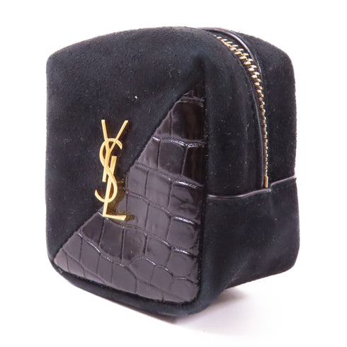 SAINT LAURENT YSL GHW Coin purse Key Case Calfskin Leather Black