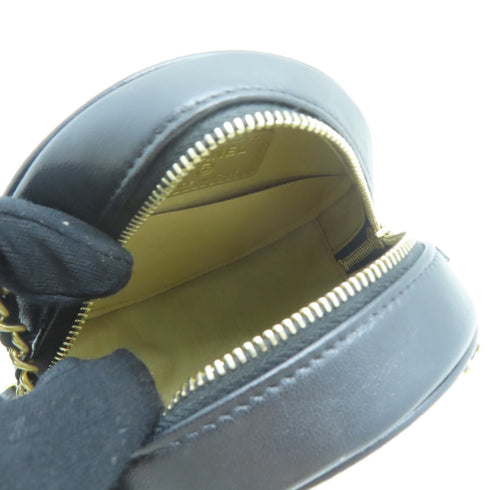 CHANEL CC GHW Round Chain Shoulder Bag Lambskin Leather Black