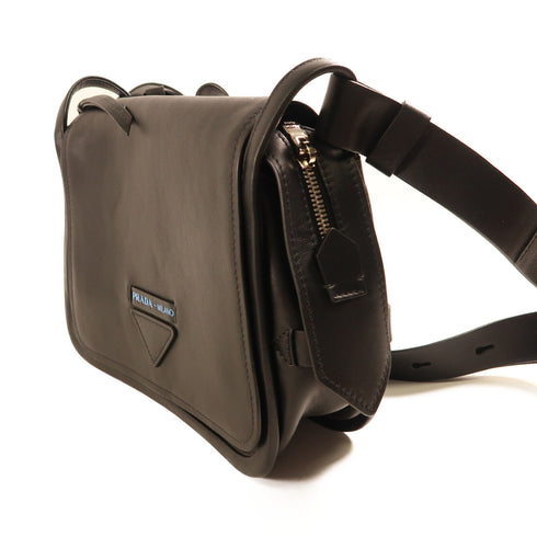 PRADA SHW Etiquette Bag Shoulder Bag Calfskin Leather 1BD123 Black