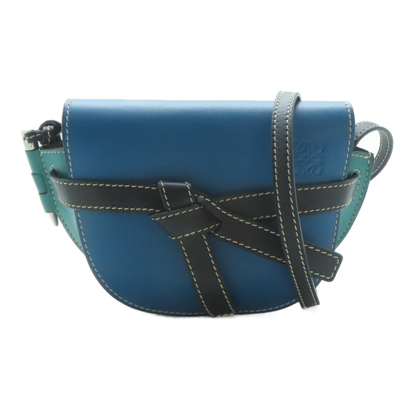 LOEWE SHW Gate Shoulder Bag Calfskin Leather Blue Green