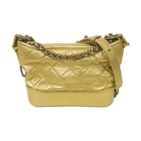 CHANEL Quilted CC Gabrielle Small Chain Shoulder Bag Aged Calfskin Gold Color