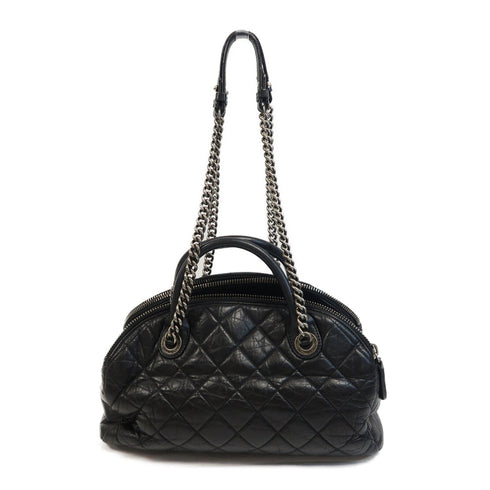 CHANEL Quilted CC GHW Chain Shoulder Bag Leather Black v1