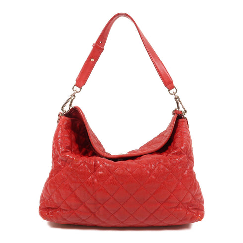 CHANEL CC SHW Shoulder Bag Calfskin Leather Red