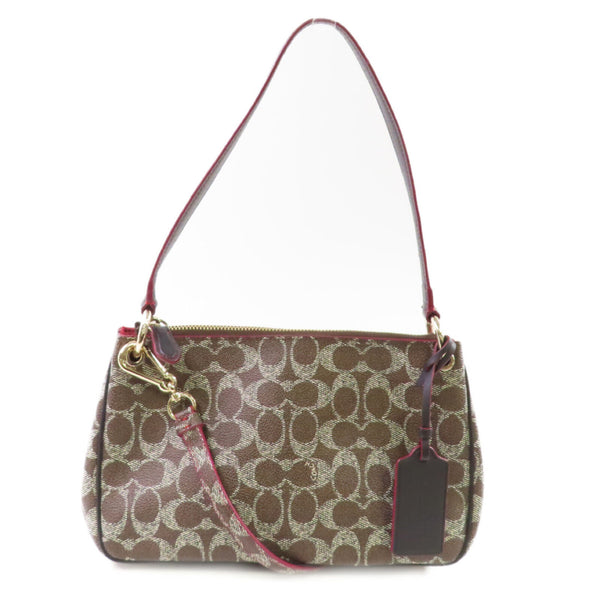 COACH GHW Handbag Shoulder Bag Coated Canvas 34546 Brown Wine-Red