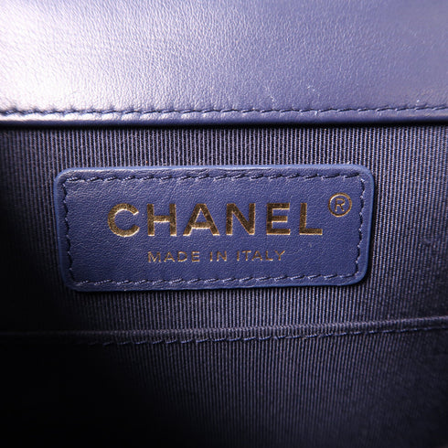 CHANEL CC GHW Le Boy Shoulder Bag Lambskin Leather Navy