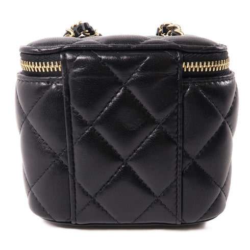 CHANEL CC GHW Vanity Case Chain Shoulder Bag Lambskin Leather Black