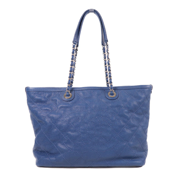 CHANEL CC SHW Chain Shoulder Tote Bag Calfskin Leather Blue
