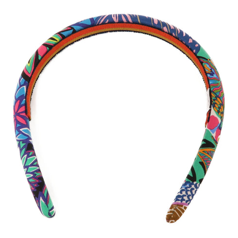 HERMES Hair Band Silk Green Blue Multicolor