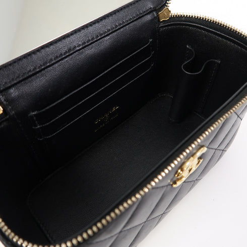 CHANEL Quilted CC GHW Vanity Case Chain Shoulder Bag AP3120 Lambskin Black