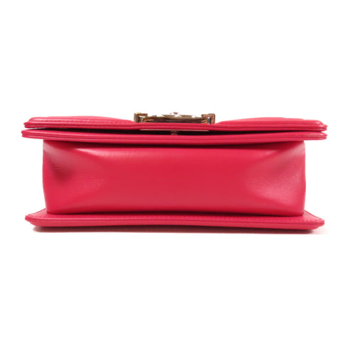 CHANEL Quilted CC SHW Boy 20 Chain Shoulder Bag Lamskin Leather Pink