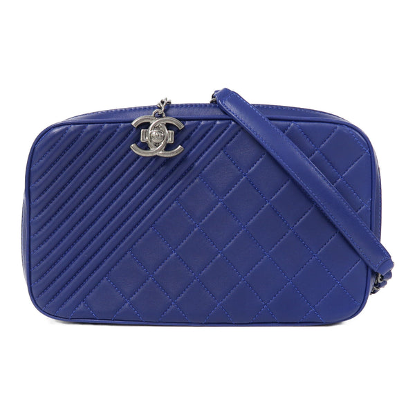 CHANEL CC SHW Camera Chain Shoulder Bag Calfskin Leather Navy