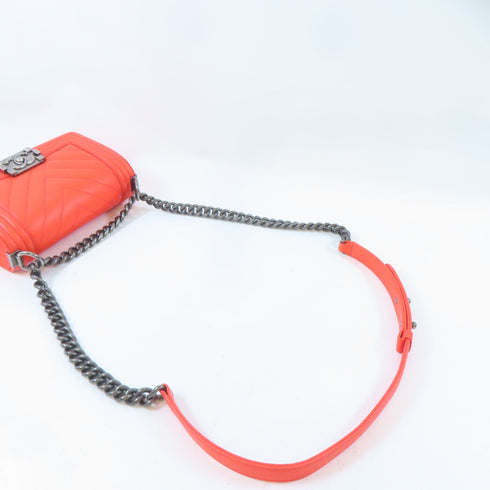 CHANEL Herringbone CC SHW Boy Chanel Chain Shoulder Bag Calfskin Leather Orange