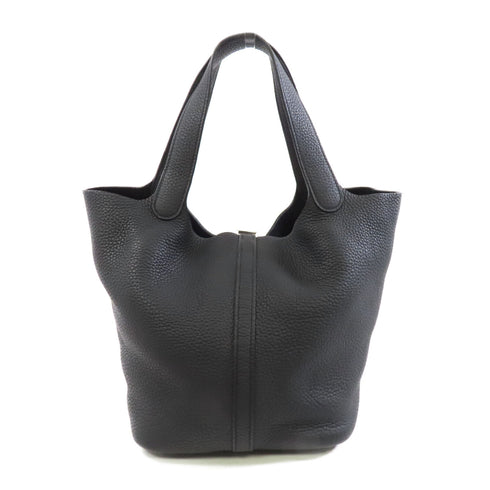 HERMES PHW Picotin MM Handbag Taurillon Clemence Leather Noir Black