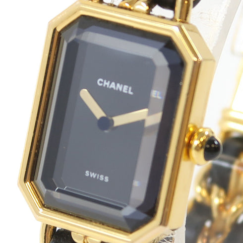 CHANEL CC Premiere Quartz Watch H0001-L Gold Plated/Leather Black