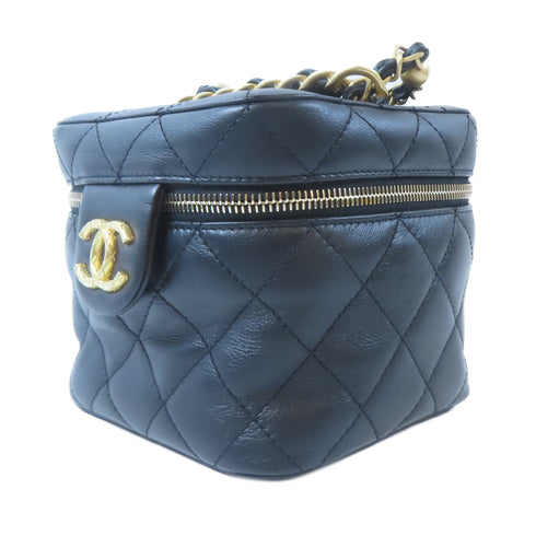CHANEL Quilted CC GHW Vanity Case 2 Way Shoulder Bag Calfskin Leather Black