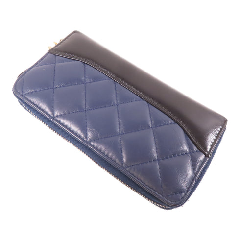 CHANEL Quilted CC SHW Wallet Calfskin Leather Navy/Black