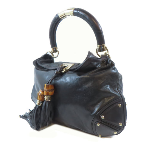 GUCCI GG GHW Indy Babouska 2 Way Shoulder Handbag 185566 Calfskin Leather Black