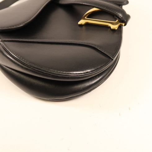 CHRISTIAN DIOR CD GHW Saddle Shoulder Bag Calfskin Leather Black