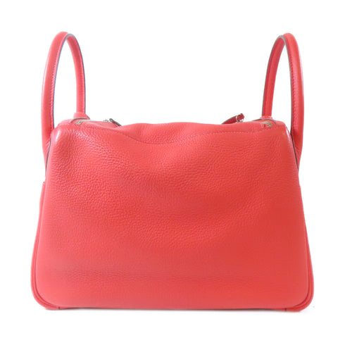 HERMES PHW Lindy 30 2 Way Shoulder Bag Clemence Leather Q5 Rouge Casaque Red
