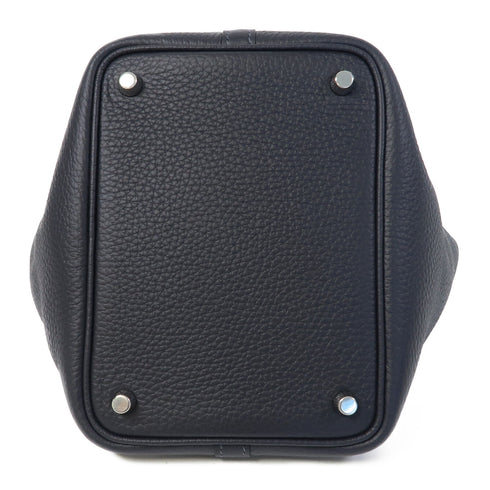 HERMES PHW Picotin PM Handbag Gray Clemence Leather Dark Grey Caban