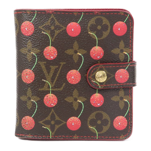 LOUIS VUITTON LV GHW Cherry Compact Zip Wallet M95005 Monogram Brown Red