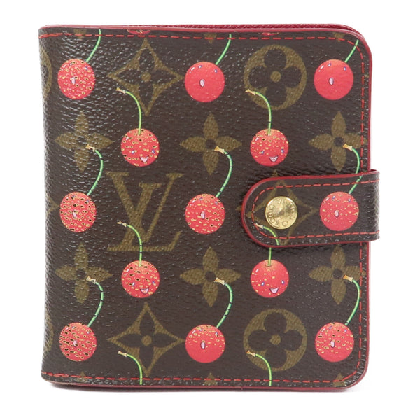 LOUIS VUITTON LV GHW Cherry Compact Zip Wallet M95005 Monogram Brown Red