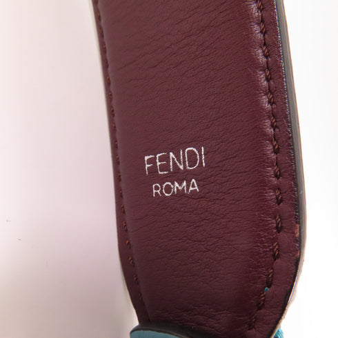 FENDI SHW Shoulder Strap Leather Turquoise Tan Orange
