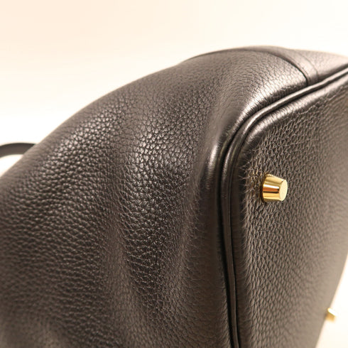 HERMES GHW Picotin MM Tote Bag Clemence Leather 89 Noir