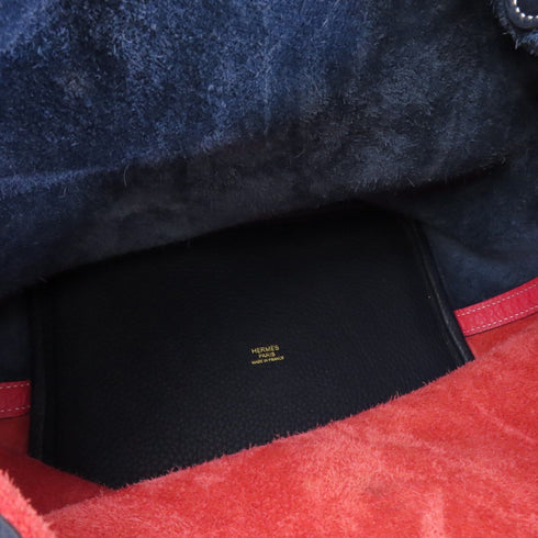 HERMES PHW Picotin MM Tote Bag Taurillon Clemence Leather Navy Red