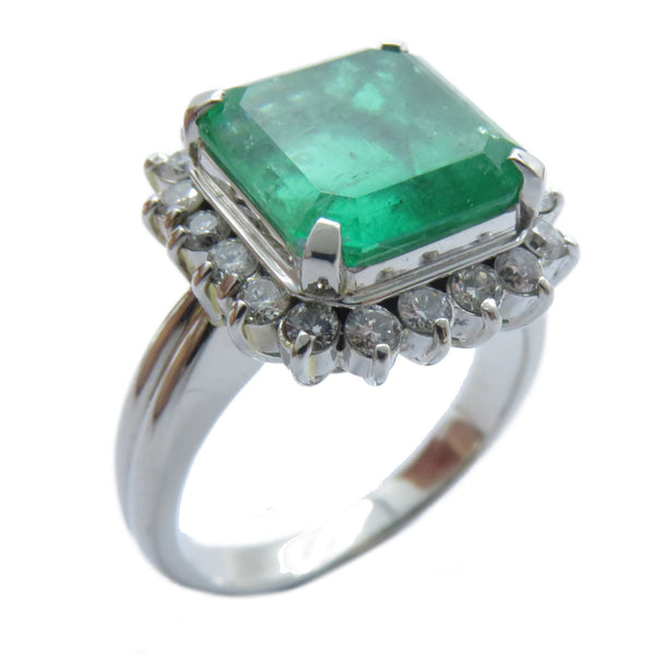 FINE JEWELRY 5.44ct Emerald 0.68ct Diamond Ring US#9 PT900 Platinum