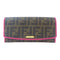 FENDI GHW Long Wallet PVC Coated Canvas Brown Pink
