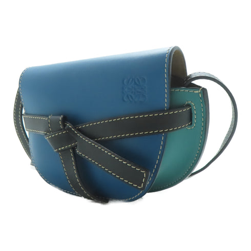 LOEWE SHW Gate Shoulder Bag Calfskin Leather Blue Green