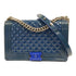CHANEL CC SHW Boy 28 Chain Shoulder Bag Patent Leather Blue
