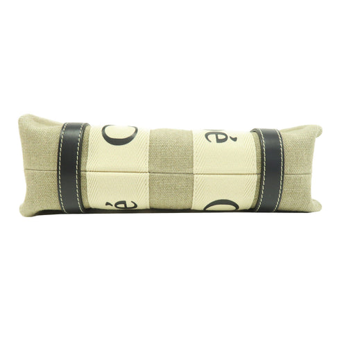 Chloe GHW Mini Woody Tote 2 Way Shoulder Bag Calfskin Leather Canvas Beige Black