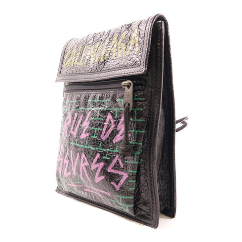 BALENCIAGA Shoulder Pouch Graffiti Bag Crossbody 532298 Leather Black